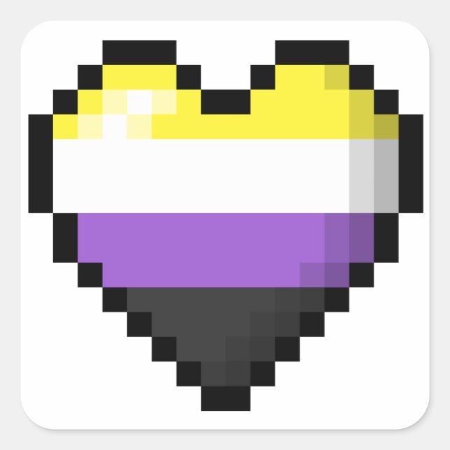 Large Pixel Heart Design in Non-Binary Pride Flag  Square Sticker (Front)