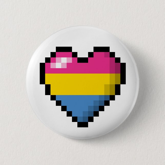 Large Pixel Heart Design in Pansexual Pride Flag Button (Front)
