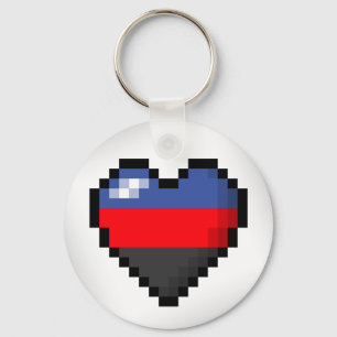 Large Pixel Heart Design in Polyamory Pride Flag Keychain