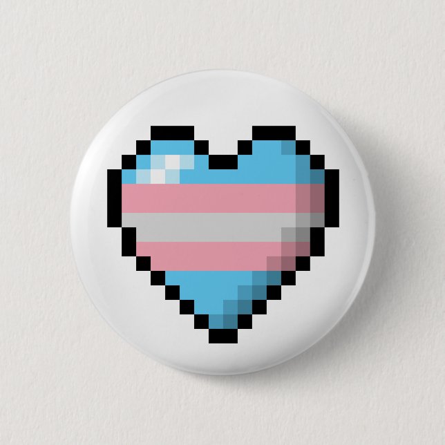 Large Pixel Heart Design in Transgender Pride Flag Button (Front)
