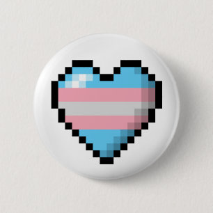 Large Pixel Heart Design in Transgender Pride Flag Button
