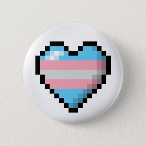 Large Pixel Heart Design in Transgender Pride Flag Button
