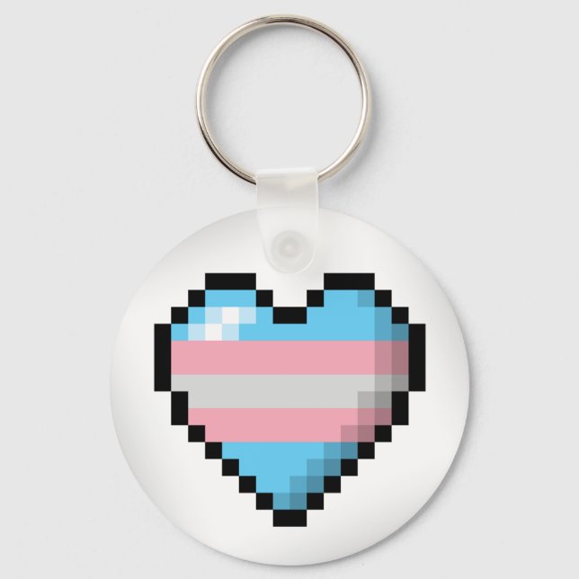 Large Pixel Heart Design in Transgender Pride Flag Keychain (Front)