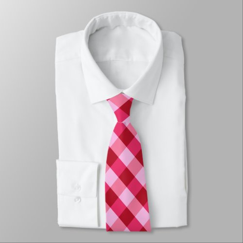 Large Plaid in Strawberry Pink and Red Neck Tie