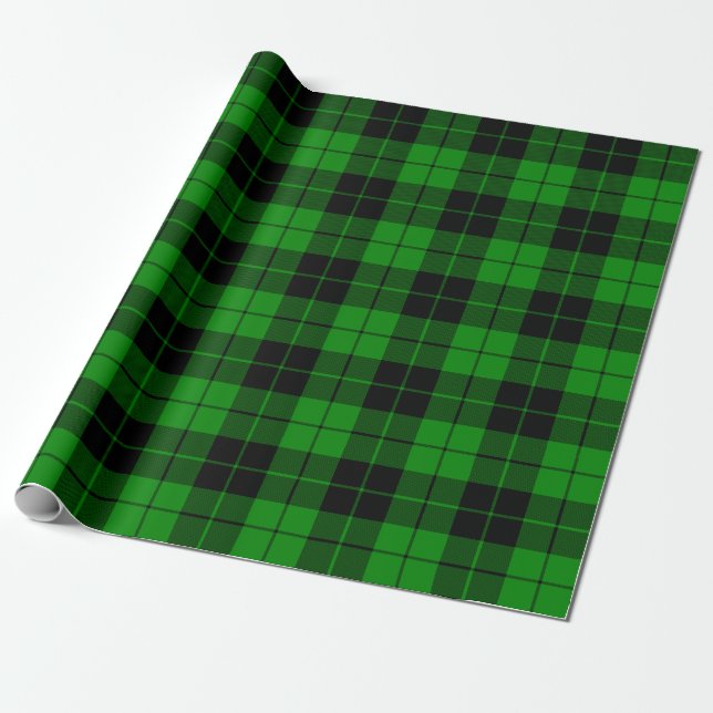 Large Plaid Pattern Black and Green Wrapping Paper (Unrolled)