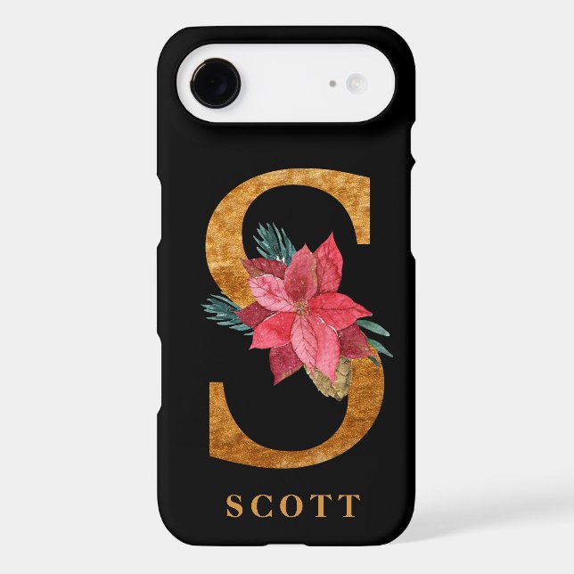Large Pointsettia Monogram S Name Personalization Case-Mate iPhone Case (Back)