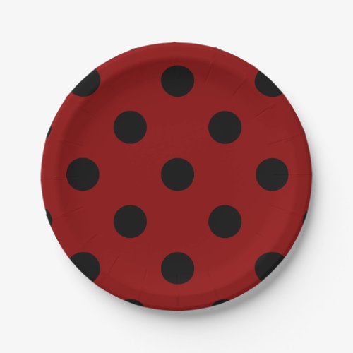 Large Polka Dots _ Black on Dark Red Paper Plates