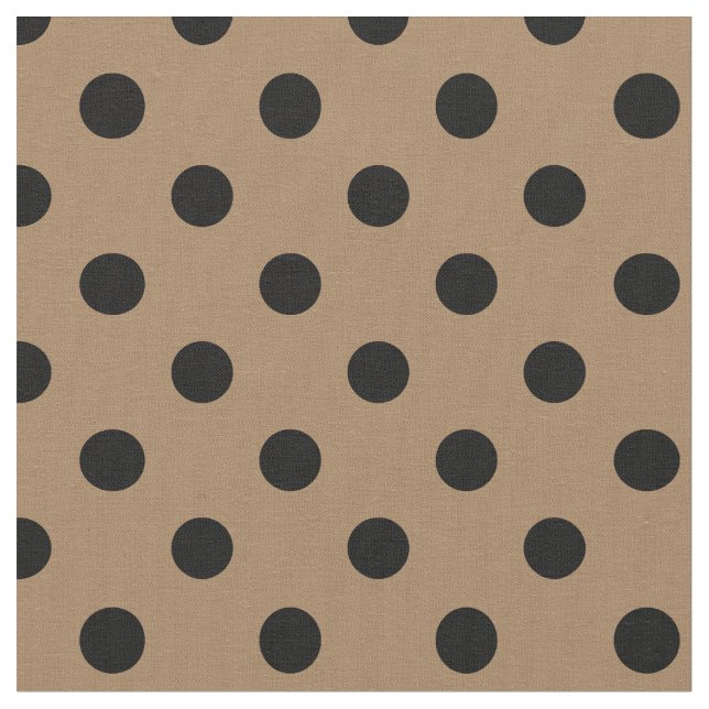 Large Polka Dots - Black on Pale Brown Fabric (Close Up)