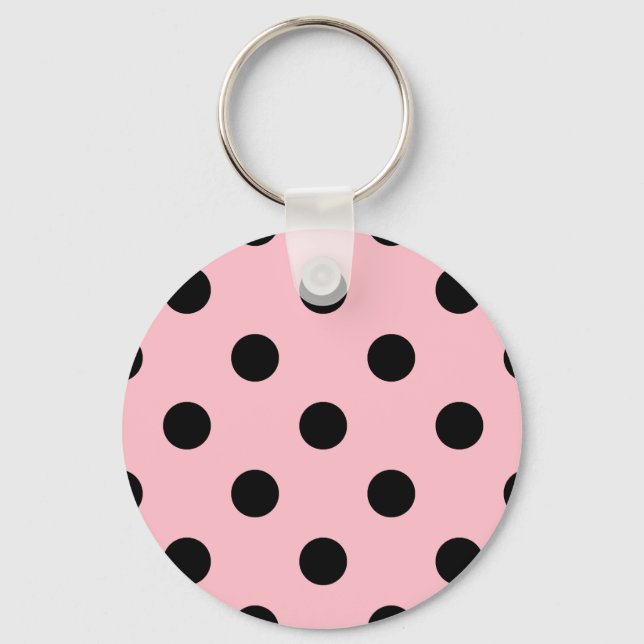 Large Polka Dots - Black on Pink Keychain (Front)