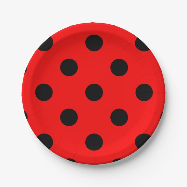 Large Polka Dots - Black on Red Paper Plates (Front)