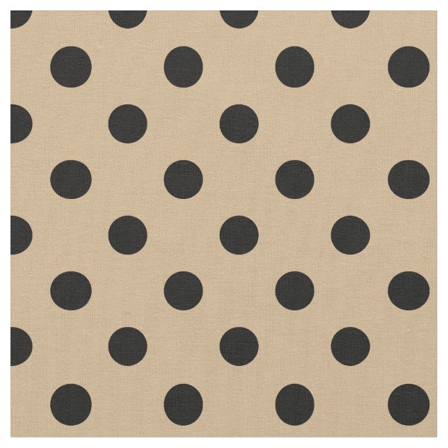 Large Polka Dots - Black on Tan Fabric (Close Up)
