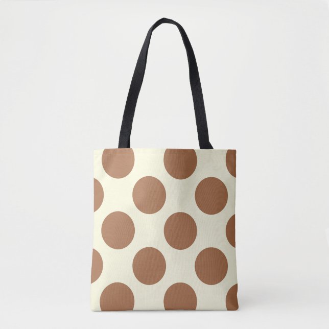 Large polka dots circles chocolate brown and cream tote bag (Front)