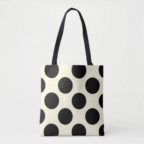 Large polka dots circles pattern black and cream tote bag