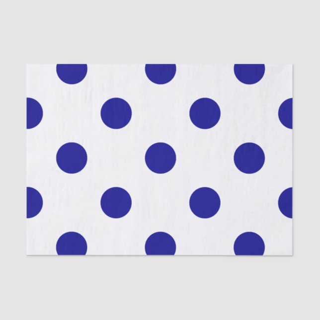 Large Polka Dots - Dark Blue on White Tissue Paper (Front)