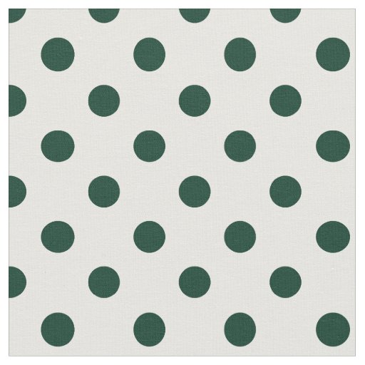 Large Polka Dots - Dark Green on White Fabric