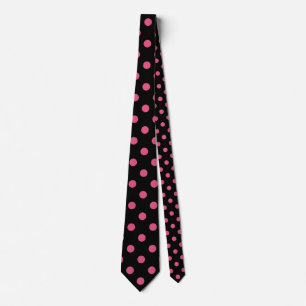 Large Polka Dots - Dark Pink on Black Neck Tie