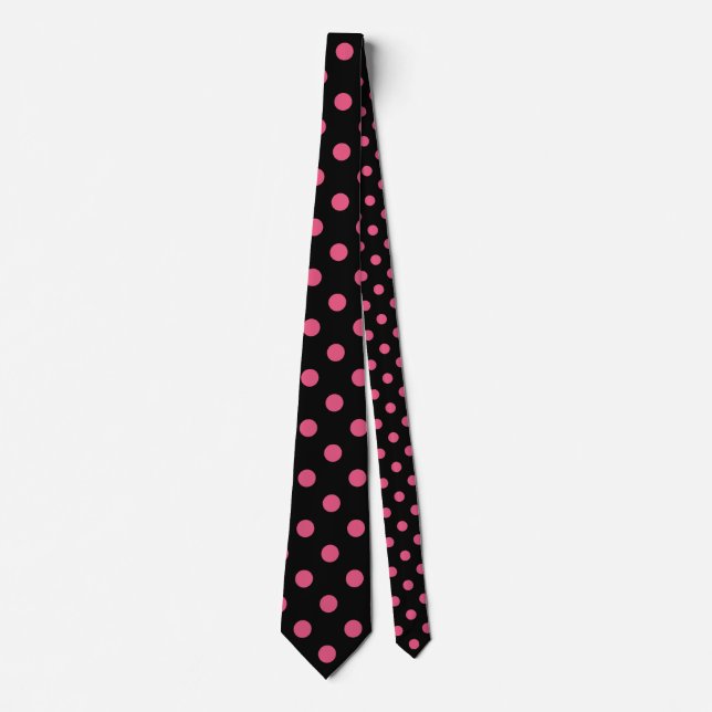 Large Polka Dots - Dark Pink on Black Neck Tie (Front)