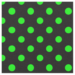 Large Polka Dots - Electric Green on Black Fabric