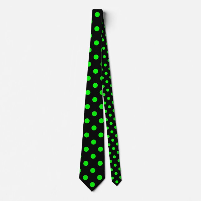 Large Polka Dots - Electric Green on Black Neck Tie (Front)