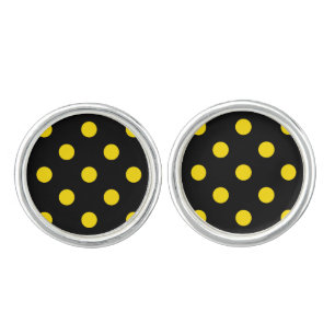 Large Polka Dots - Golden Yellow on Black Cufflinks