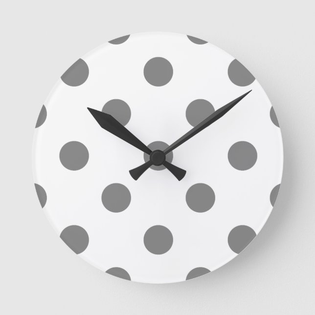 Large Polka Dots - Gray on White Round Clock (Front)