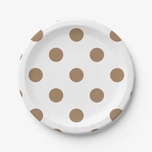 Large Polka Dots _ Pale Brown on White Paper Plates