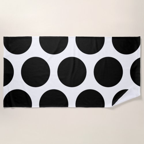 Large Polka Dots Pattern Black  White Beach Towel