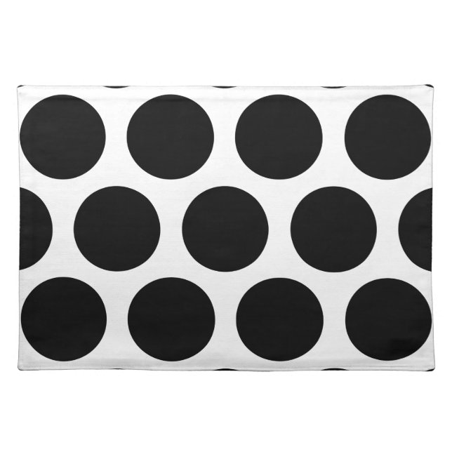 Large Polka Dots Pattern: Black & White Cloth Placemat (Front)