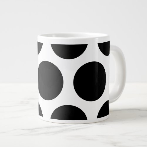 Large Polka Dots Pattern Black  White Giant Coffee Mug