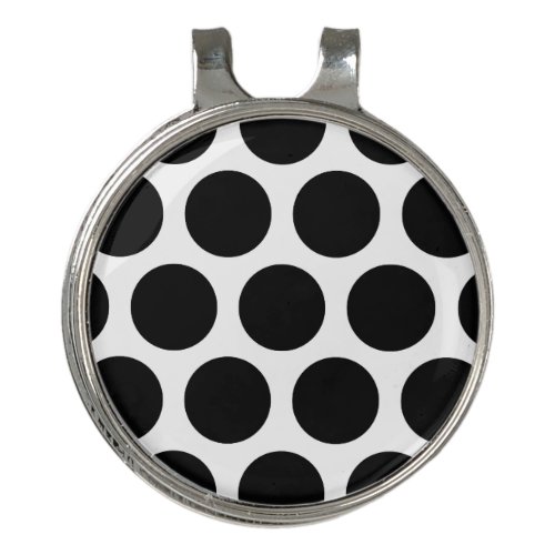 Large Polka Dots Pattern Black  White Golf Hat Clip