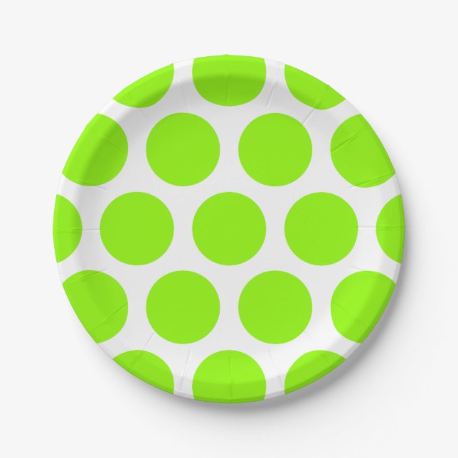 Large Polka Dots Pattern: Bright Green Paper Plates (Front)
