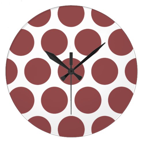 Large Polka Dots Pattern: Rustic Red Large Clock