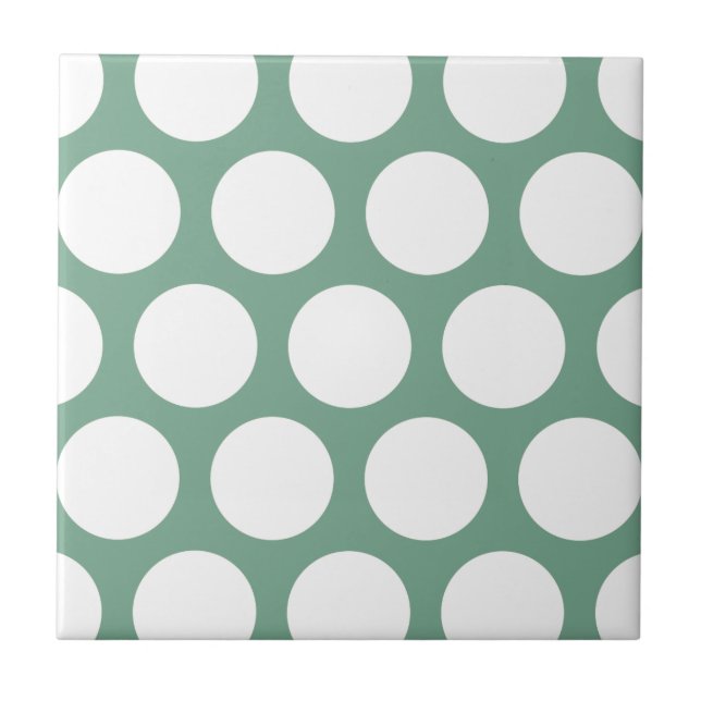Large Polka Dots Pattern: Seafoam Green Ceramic Tile (Front)