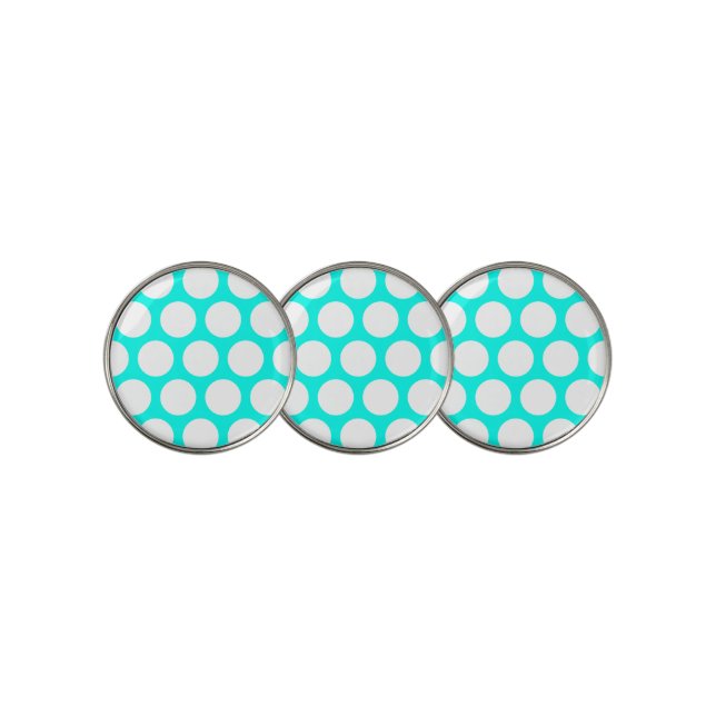 Large Polka Dots Pattern: Turquoise Golf Ball Marker (3 Up)