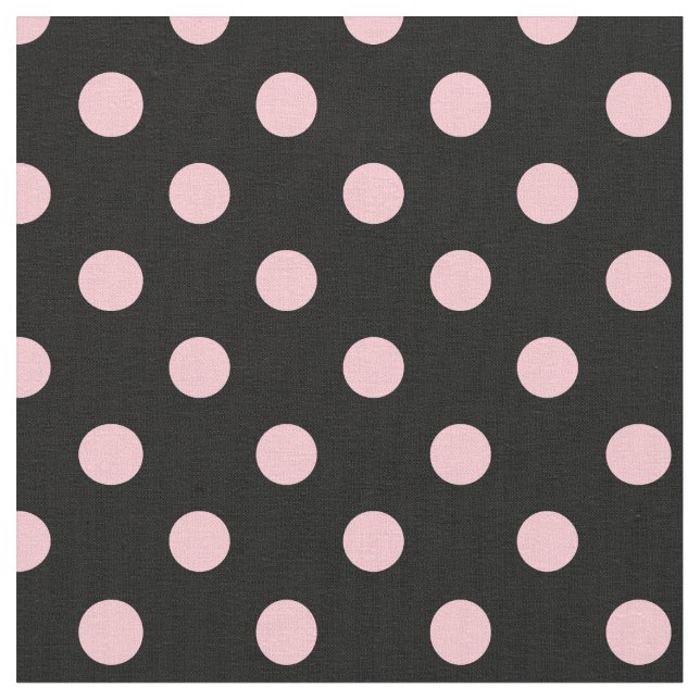 Large Polka Dots - Pink on Black Fabric (Close Up)