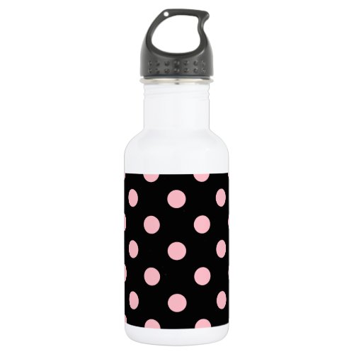 Large Polka Dots _ Pink on Black Water Bottle