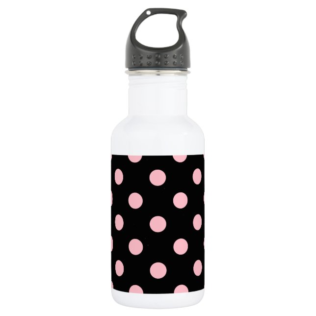 Large Polka Dots - Pink on Black Water Bottle (Front)