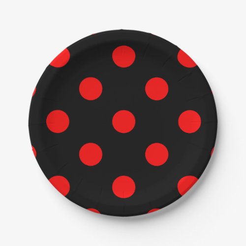 Large Polka Dots _ Red on Black Paper Plates