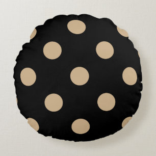 Large Polka Dots - Tan on Black Round Pillow
