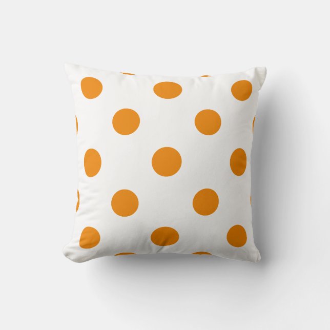 Large Polka Dots - Tangerine on White Throw Pillow (Front)