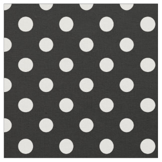 Large Polka Dots - White on Black Fabric