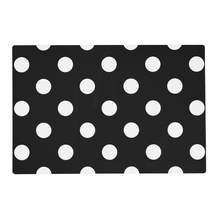 Large Polka Dots White on Black Placemat Zazzle