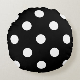 Large Polka Dots - White on Black Round Pillow
