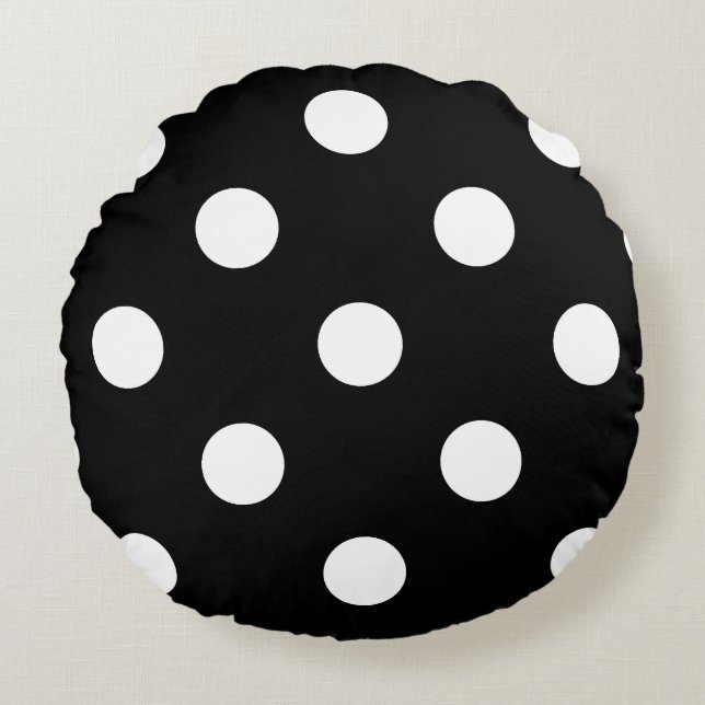 Large Polka Dots - White on Black Round Pillow (Front)