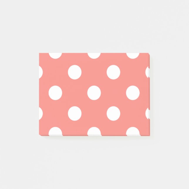 Large Polka Dots - White on Coral Pink Post-it Notes (Front)