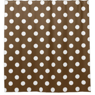 Large Polka Dots - White on Dark Brown Shower Curtain