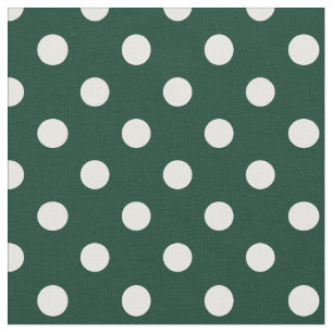 Large Polka Dots - White on Dark Green Fabric
