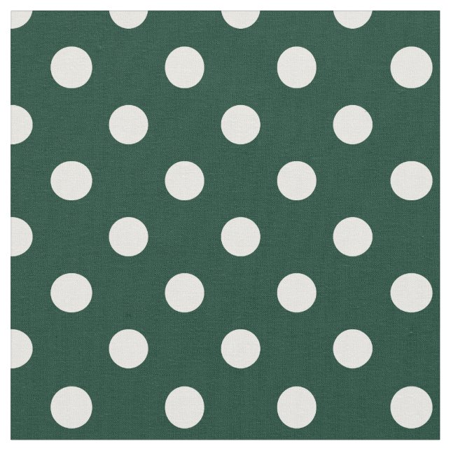 Large Polka Dots - White on Dark Green Fabric (Close Up)