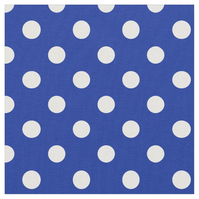 Large Polka Dots - White on Imperial Blue Fabric (Close Up)