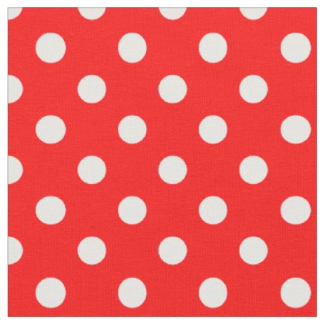White and Red Polka Dot Fabric | Zazzle
